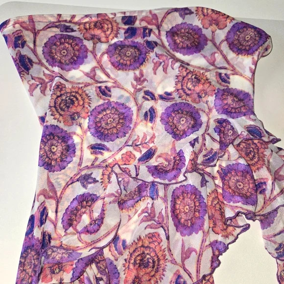 New Free People Taylor Floral Asymmetrical Ruffle Top - Picture 4 of 6